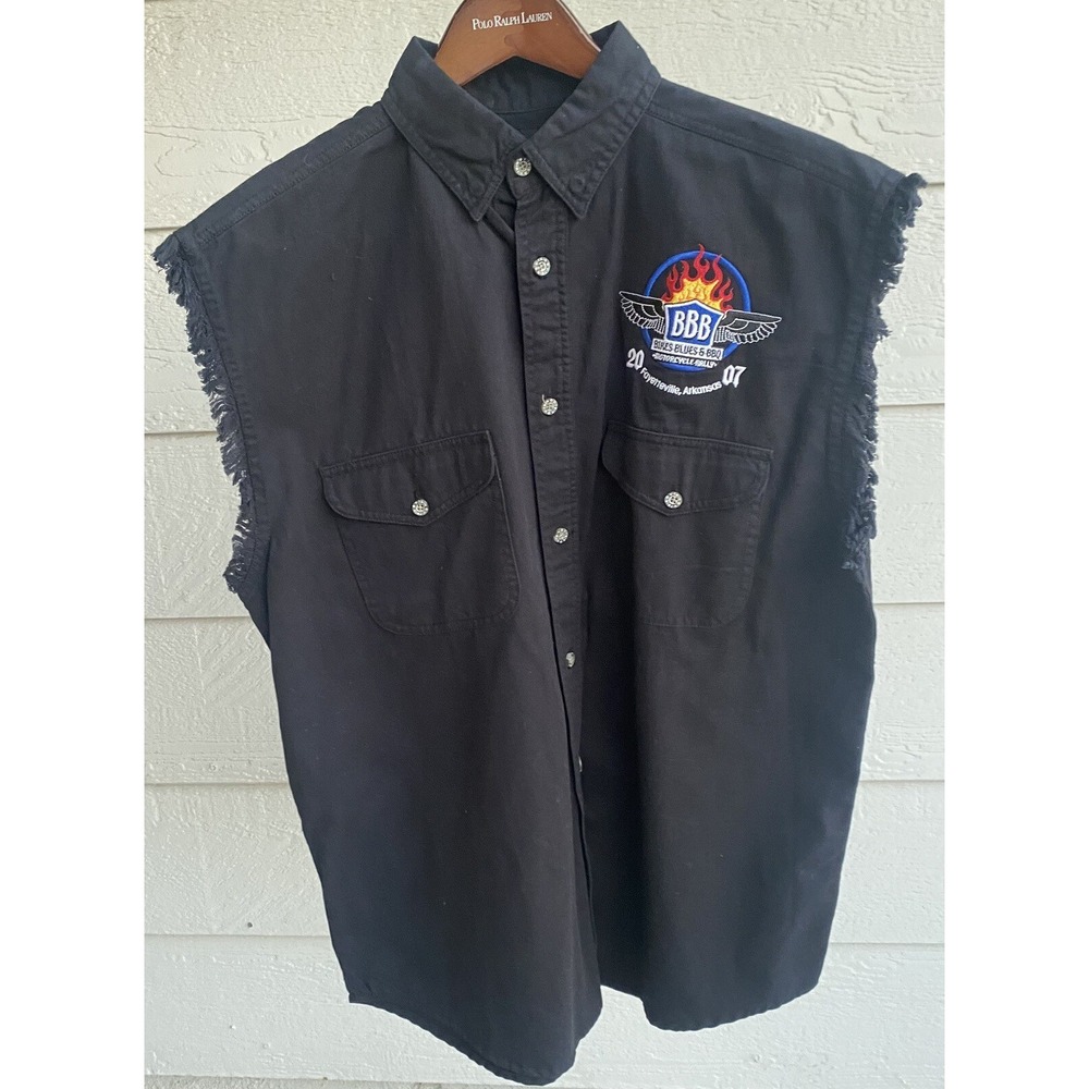 V TWIN Motorcycle Large Biker Shirt Sleeveless Bikes Blues BBQ Rally 2007
